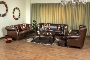 مبلمان راحتی چرم کارن رنگ قهوه ای