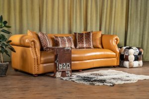 مبلمان چرم راحتی مکزیکی رنگ عسلی - Image 6