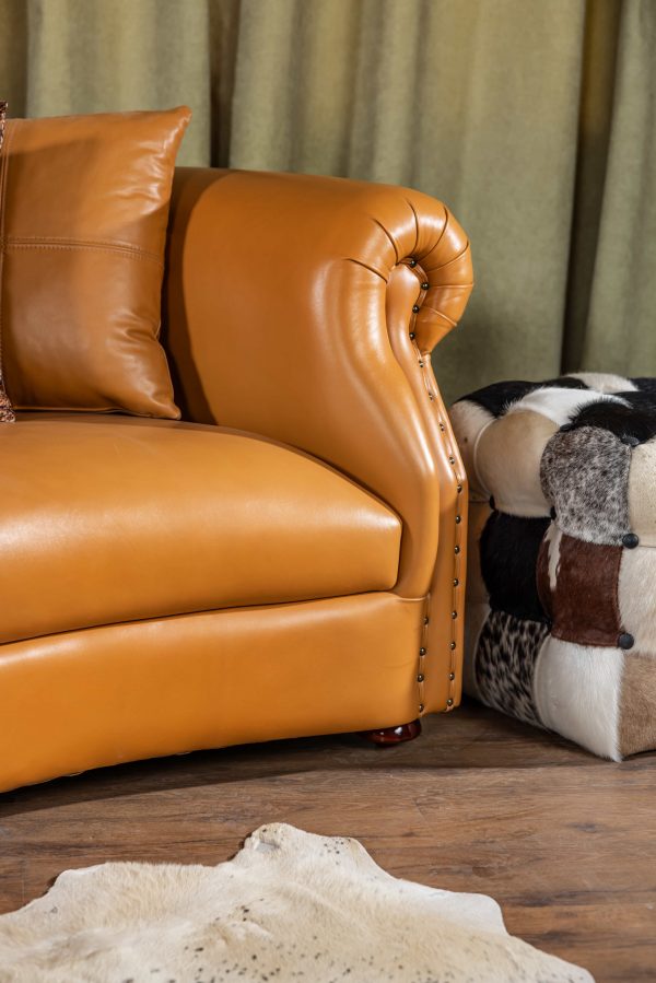 مبلمان چرم راحتی مکزیکی رنگ عسلی - Image 8