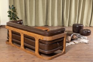 مبلمان راحتی چرم پلاس رنگ قهوه ای سوخته - Image 6